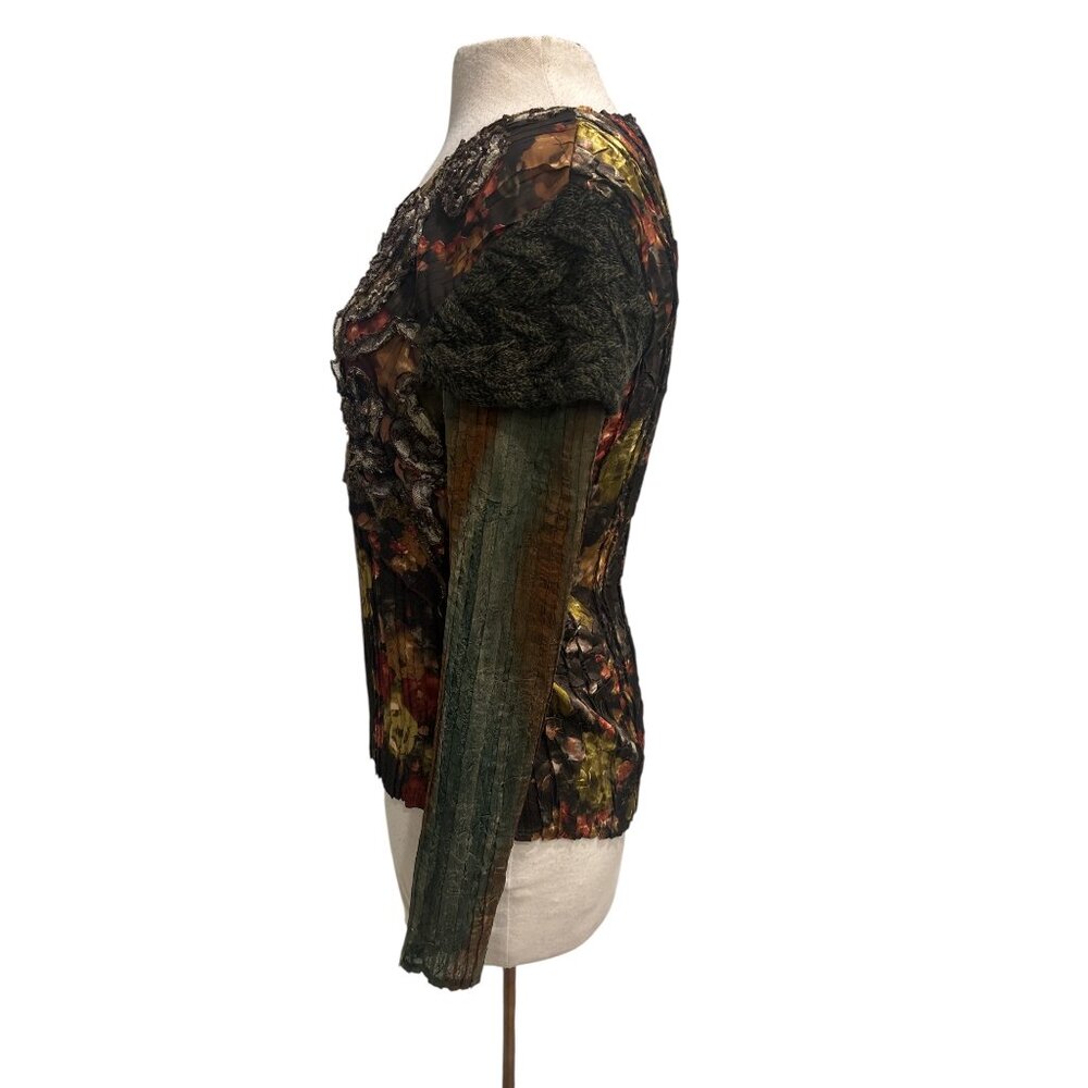 Alberto Makali Floral Applique Sheer Blouse L Boho Gothic Fall Top - Picture 4 of 9